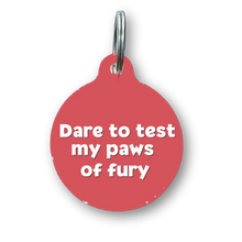 Load image into Gallery viewer, Dare to Test My Paws of Fury Funny Dog Tag
