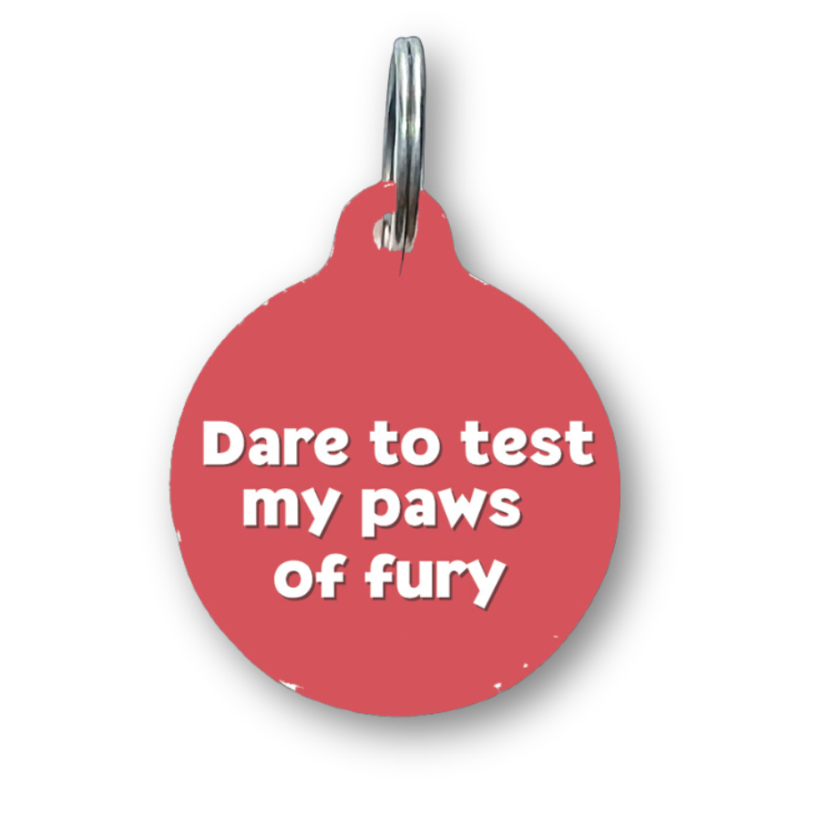 Dare to Test My Paws of Fury Funny Dog Tag