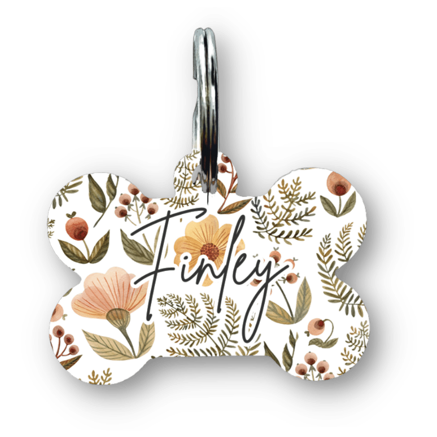 Flower Diary Bone Dog Tag