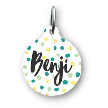 Load image into Gallery viewer, Teal Dancing Dots Circle Pet Tag
